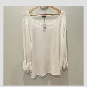 NWT The Limited Top Long Sleeve Tunic Trumpet Sleeve Marshmallow Sand Tip Sleeve